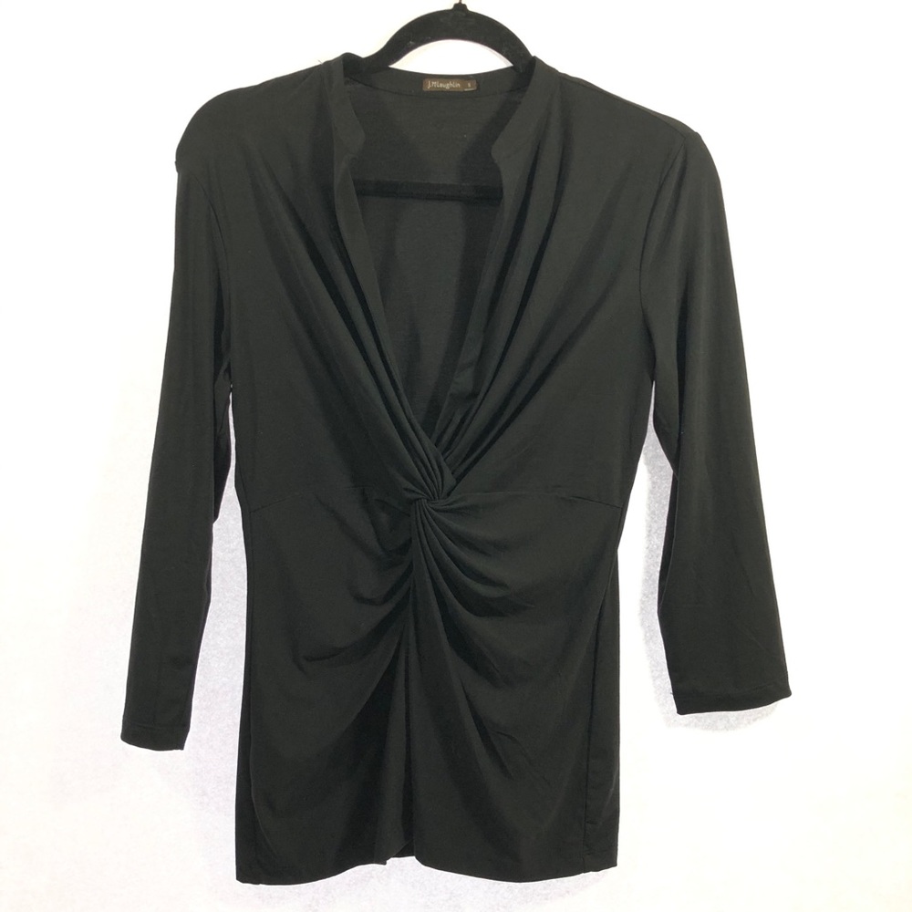 J. McLaughlin V Neck Front Knot Blouse Black Small